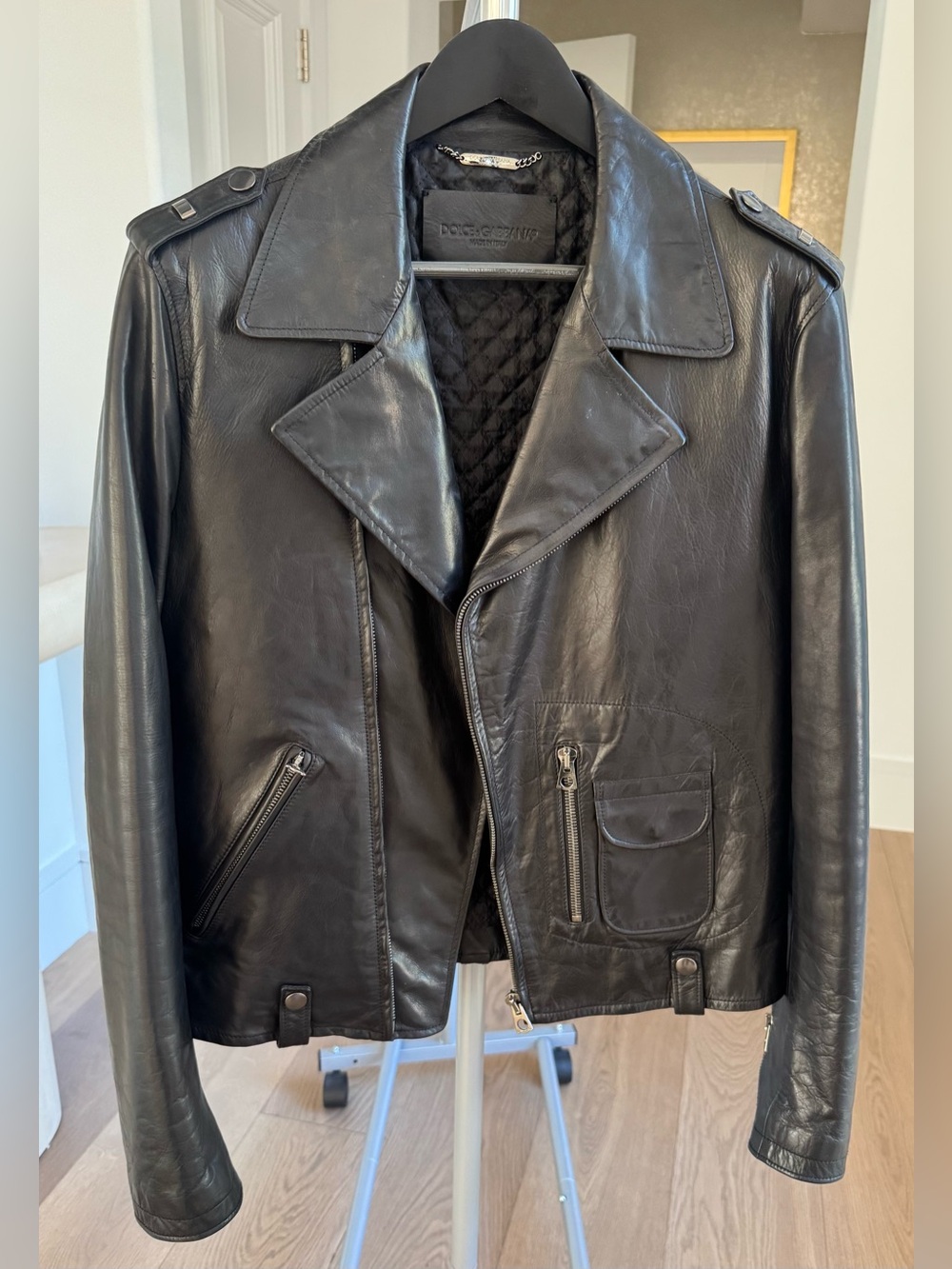 Dolce & Gabbana Black Leather Bomber Jacket